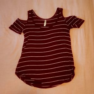 💥2/$13💥 Love Charm Maroon & White Cold Shoulder Striped Blouse